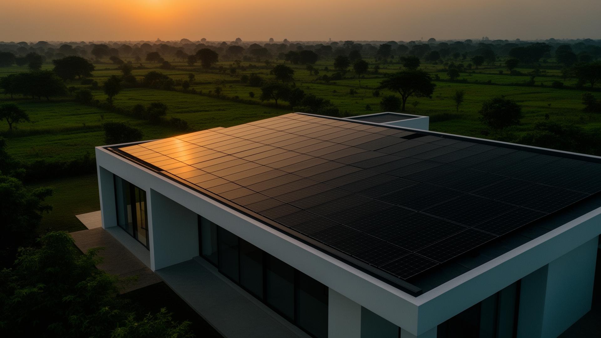 Solar-powered home in Andhra Pradesh at golden hour